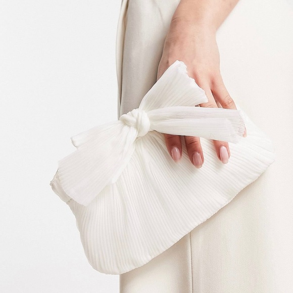 ASOS Handbags - ASOS True Decadence ruched bow clutch in off-white